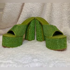 Sparkling Green Platform Mules